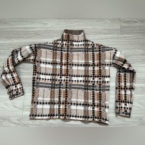 Rachel Zoe Checkered Turtleneck Sweatshirt in Brown and White